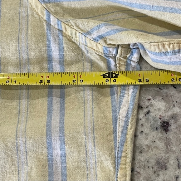 L.L. Bean Yellow Blue Striped Linen Blend Size Large Button Up Short Sleeve Mens - Picture 4 of 5
